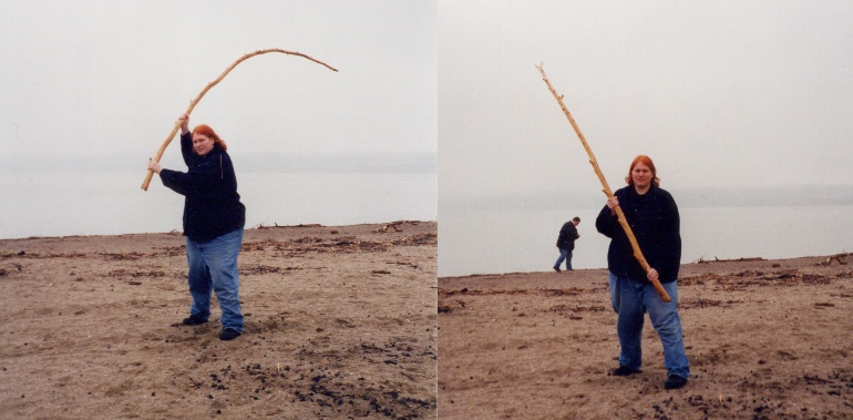 Goofing off with a piece of driftwood