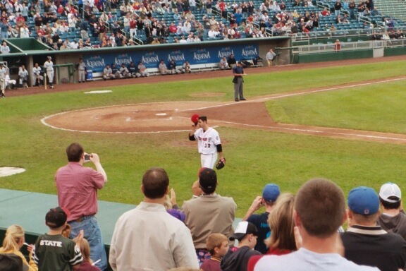 Mark Prior does a curtain call. 4.1 innings pitched, 2 hits, 1 earned run, no walks, and 8 strikeouts.