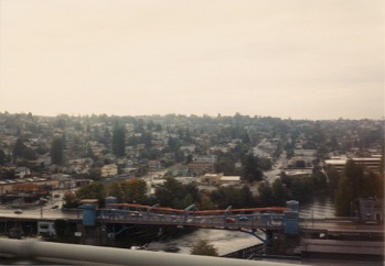 View of the Fremont Bridge as seen from the Aurora Bridge in Seattle